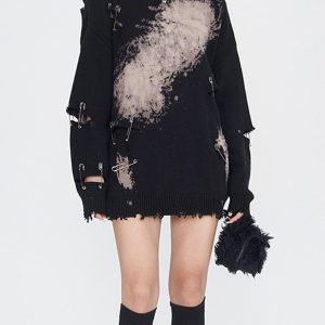 Concert Outfit Paperclip Broken Design Knit Sweater