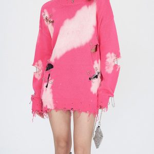 Concert Outfit Paperclip Broken Design Knit Sweater