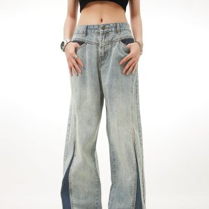 Concert Outfit Patchwork Color Blocking Jeans