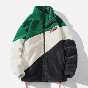 Concert Outfit Patchwork Contrast Sherpa Winter Coat