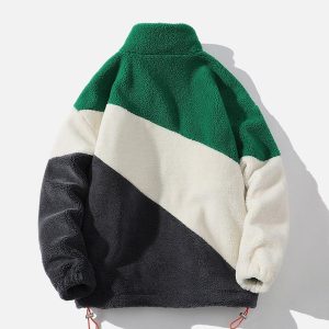 Concert Outfit Patchwork Contrast Sherpa Winter Coat