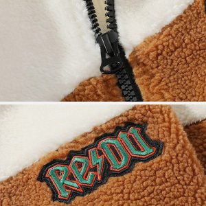 Concert Outfit Patchwork Contrast Sherpa Winter Coat