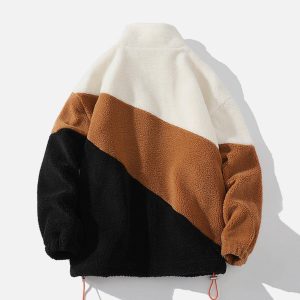 Concert Outfit Patchwork Contrast Sherpa Winter Coat