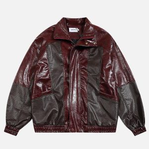 Concert Outfit Patchwork Faux Leather Jacket