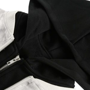 Concert Outfit Patchwork Faux Two-Piece Gradient Hooded Bomber Jacket