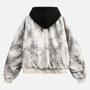 Concert Outfit Patchwork Faux Two-Piece Gradient Hooded Bomber Jacket
