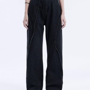 Concert Outfit Patchwork Folds Loose Jeans