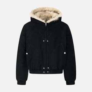 Concert Outfit Patchwork Fur Hooded Quilted Jacket