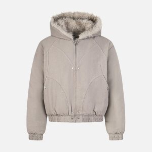 Concert Outfit Patchwork Fur Hooded Quilted Jacket