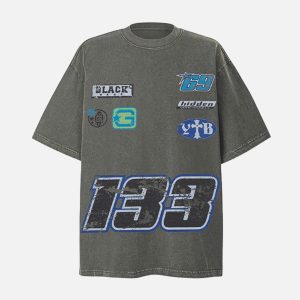 Concert Outfit Patchwork Graphic Print Oversized Tee