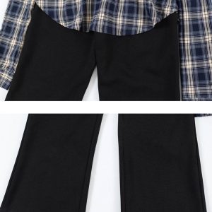 Concert Outfit Patchwork Plaid Fake Two-Piece Sweatpants