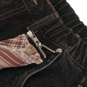 Concert Outfit Patchwork Plaid Pleated Baggy Barrel Jeans