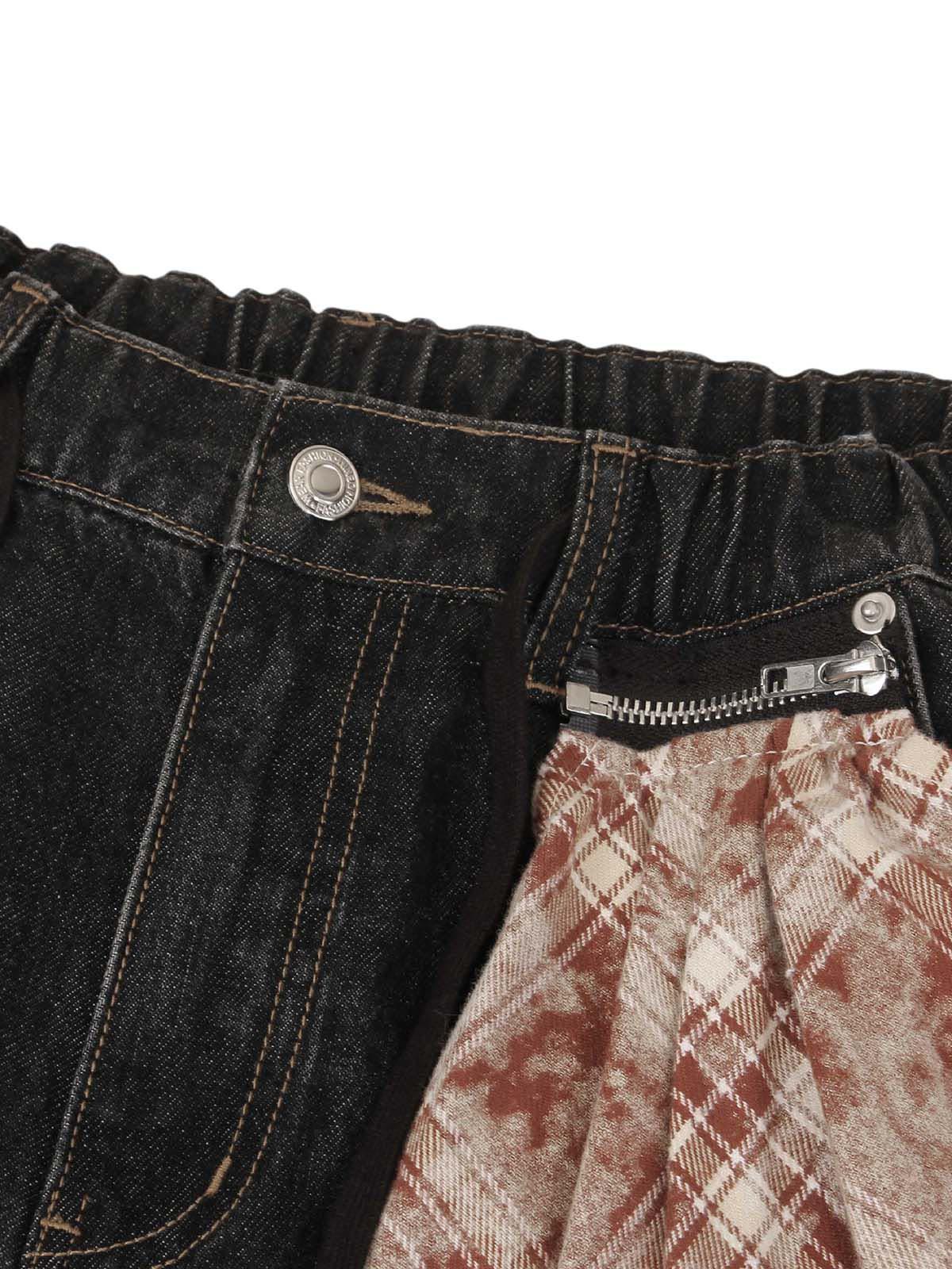 Concert Outfit Patchwork Plaid Pleated Baggy Barrel Jeans Concert Outfit Patchwork Plaid Pleated Baggy Barrel Jeans