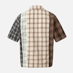 Concert Outfit Patchwork Plaid Short-Sleeve Shirt