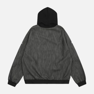 Concert Outfit Patchwork Print Zip Up Hooded Jacket