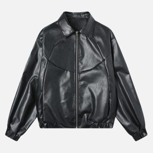 Concert Outfit Patchwork Pu Leather Motorcycle Jacket