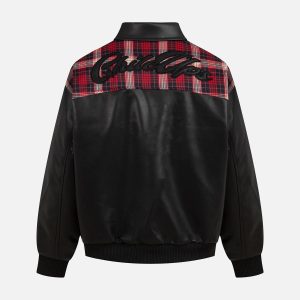 Concert Outfit Patchwork PU Leather Quilted Jacket