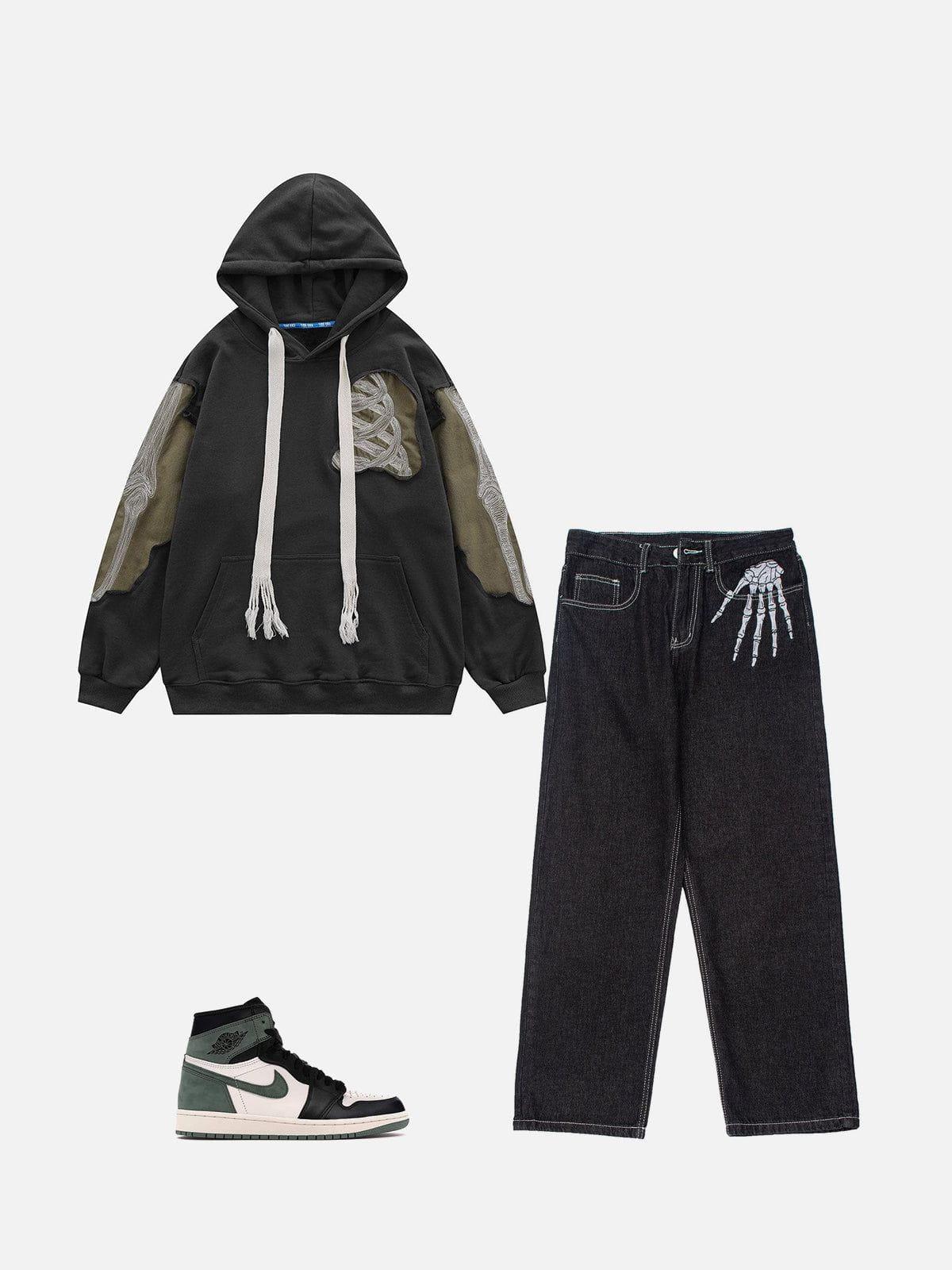 Concert Outfit Patchwork Skeleton Hoodie Concert Outfit Patchwork Skeleton Hoodie