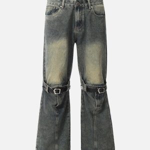 Concert Outfit Patchwork Tie Design Micro Flare Jeans
