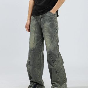 Concert Outfit Patchwork Washed Jeans