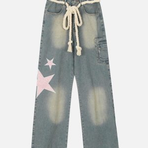Concert Outfit Pentagram Embroidered Loose Jeans