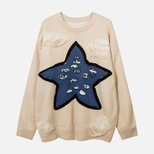 Concert Outfit Pentagram Torn Loose Sweater