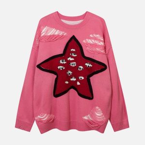 Concert Outfit Pentagram Torn Loose Sweater