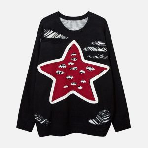 Concert Outfit Pentagram Torn Loose Sweater