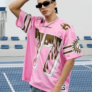 Concert Outfit Pink Flame Print Jersey T-Shirt