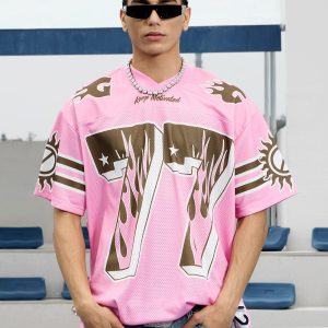 Concert Outfit Pink Flame Print Jersey T-Shirt