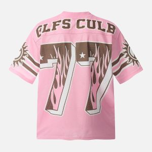 Concert Outfit Pink Flame Print Jersey T-Shirt