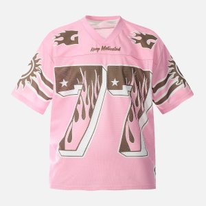 Concert Outfit Pink Flame Print Jersey T-Shirt