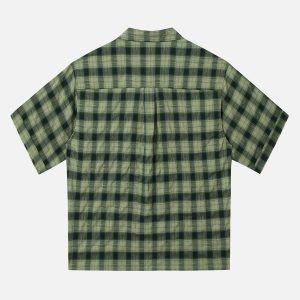 Concert Outfit Plaid Applique Printed Short Sleeve Shirt