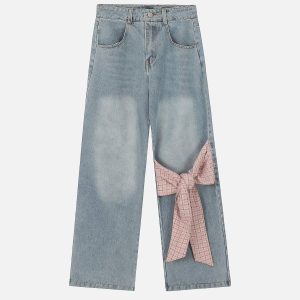 Concert Outfit Plaid Bow Loose Jeans