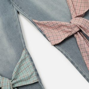 Concert Outfit Plaid Bow Loose Jeans
