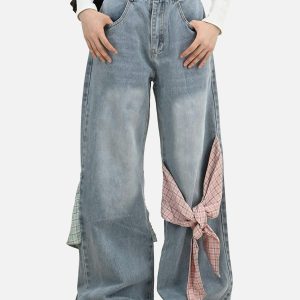 Concert Outfit Plaid Bow Loose Jeans