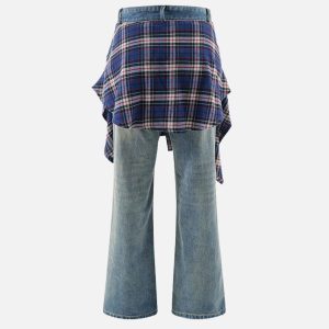 Concert Outfit Plaid Patchwork Jeans