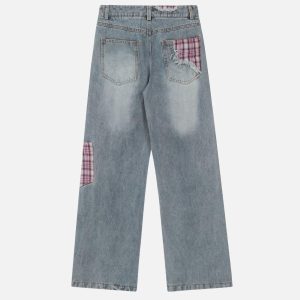 Concert Outfit Plaid Patchwork Jeans