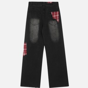 Concert Outfit Plaid Patchwork Jeans
