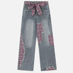 Concert Outfit Plaid Patchwork Jeans