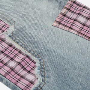 Concert Outfit Plaid Patchwork Jeans