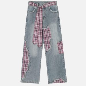 Concert Outfit Plaid Patchwork Jeans
