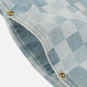 Concert Outfit Plaid Pearl Button Denim Jacket