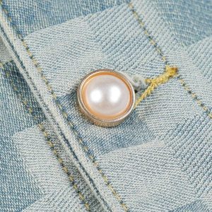 Concert Outfit Plaid Pearl Button Denim Jacket
