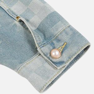 Concert Outfit Plaid Pearl Button Denim Jacket