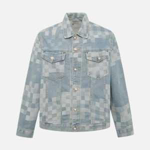Concert Outfit Plaid Pearl Button Denim Jacket