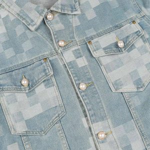 Concert Outfit Plaid Pearl Button Denim Jacket
