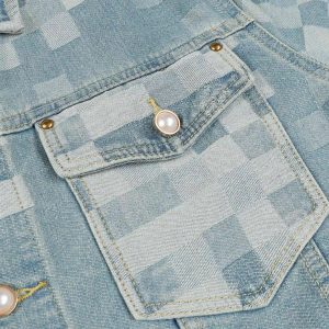 Concert Outfit Plaid Pearl Button Denim Jacket