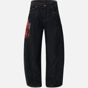 Concert Outfit Plaid Pocket Barrel Loose Jeans
