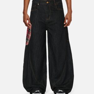Concert Outfit Plaid Pocket Barrel Loose Jeans